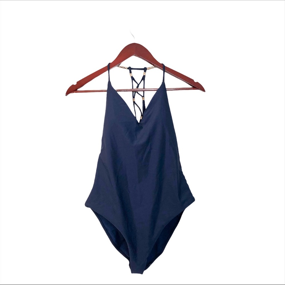 Hollyland Dark Blue Gold One Piece Swim Suit